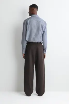 PANTALON LARGE DÉCONTRACTÉ EN LAINE DOUBLE FACE - BRUN FONCÉ — photo 3