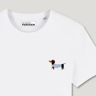 T-SHIRT COTON BIO IMPRIMÉ – TECKEL - BLANC — photo 2