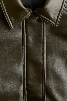 Veste de style motard en tissu enduit - Vert kaki foncé — photo 5