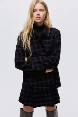Veste en laine mélangée - Bleu marine/carreaux — photo 1