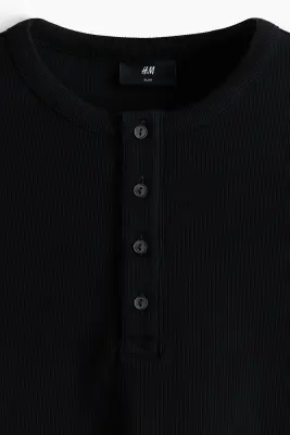 Slim Fit Henley top - Noir — photo 5