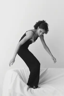 Pyjama en jersey avec dentelle - Noir/crème — photo 3