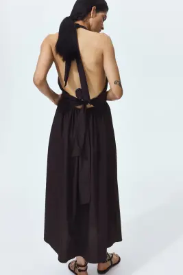 Robe dos nu en coton - Marron foncé — photo 4
