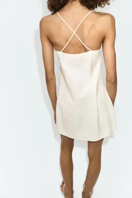 Robe à bretelles fines en lin mélangé - Crème — photo 3