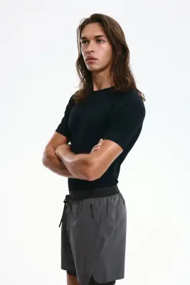 Short de sport superposé DryMove™ - Gris plomb/noir — photo 4
