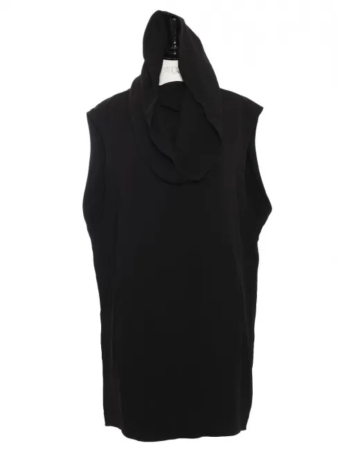Robe Hiver 2022 sans manche en crêpe noir à capuche Prix boutique 2000€ Taille 36