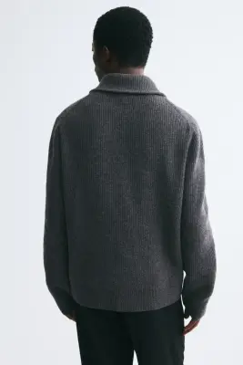 Pull Regular Fit en laine avec col zippé - Gris foncé — photo 4