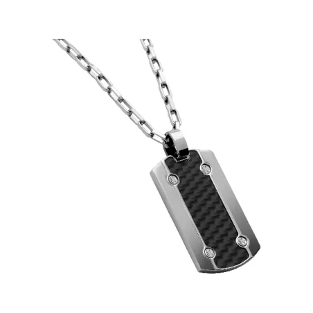 ROCHET - Pendentif Hybrid acier/carbone et chaîne Ø3mm 50cm P401381