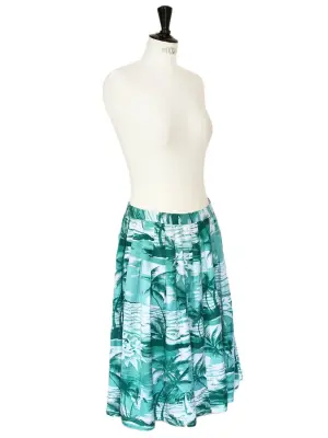 Jupe midi imprimé tropical feuilles de palmier vert et blanc Taille 38 — photo 3