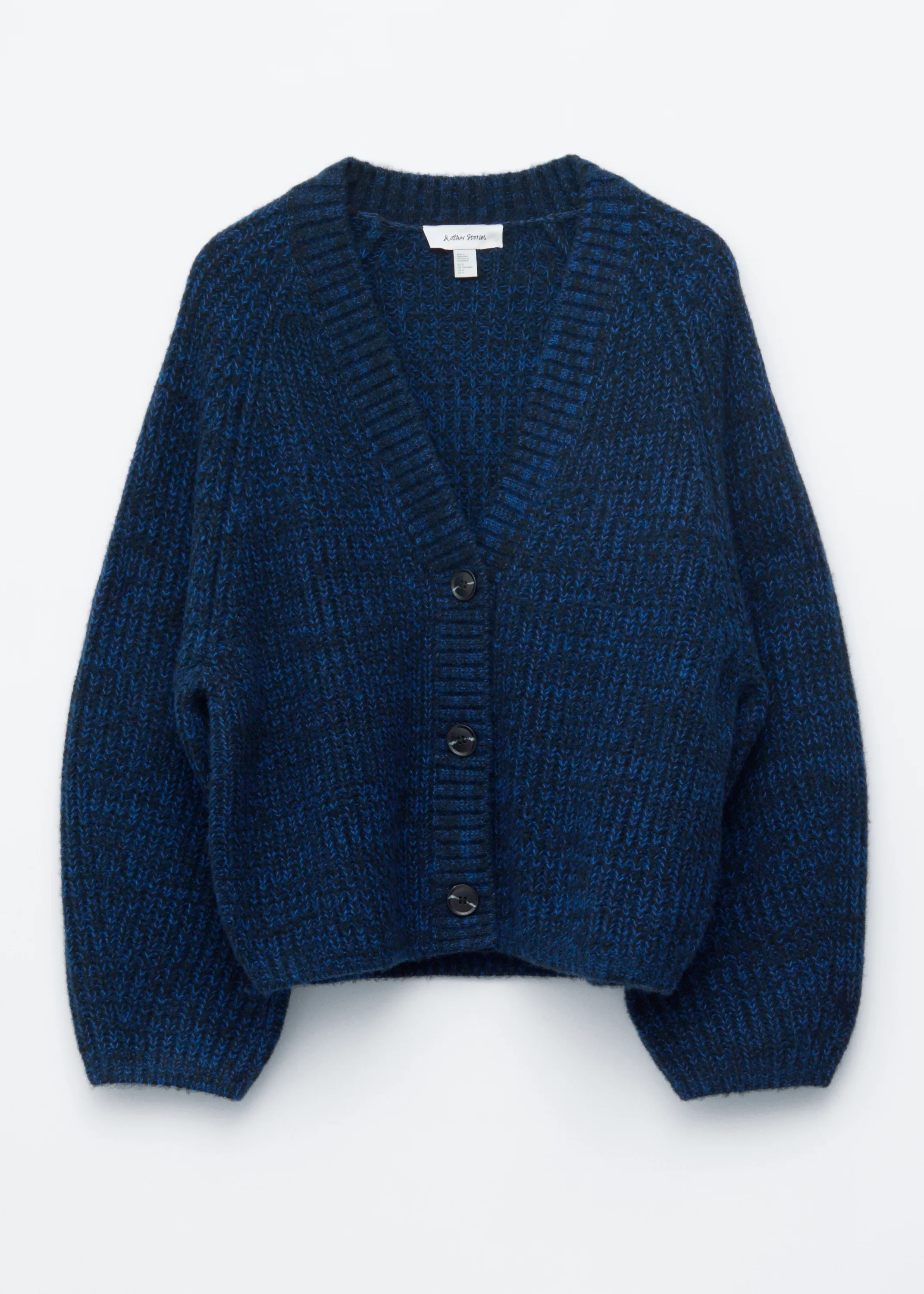 Cardigan en maille côtelée épaisse - Bleu chiné