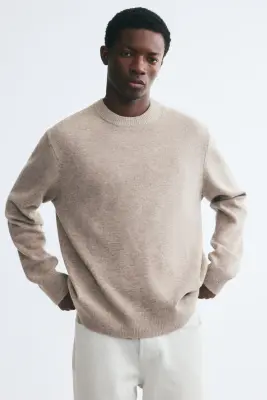 Pull Regular Fit en laine - Taupe — photo 1