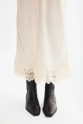 Jupe en viscose avec dentelle - Beige clair — photo 2
