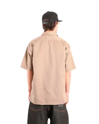 Embroided Short Sleeve Work Shirt Beige — photo 2