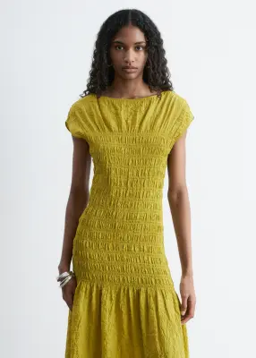 Robe longue à smocks - Moutarde — photo 5