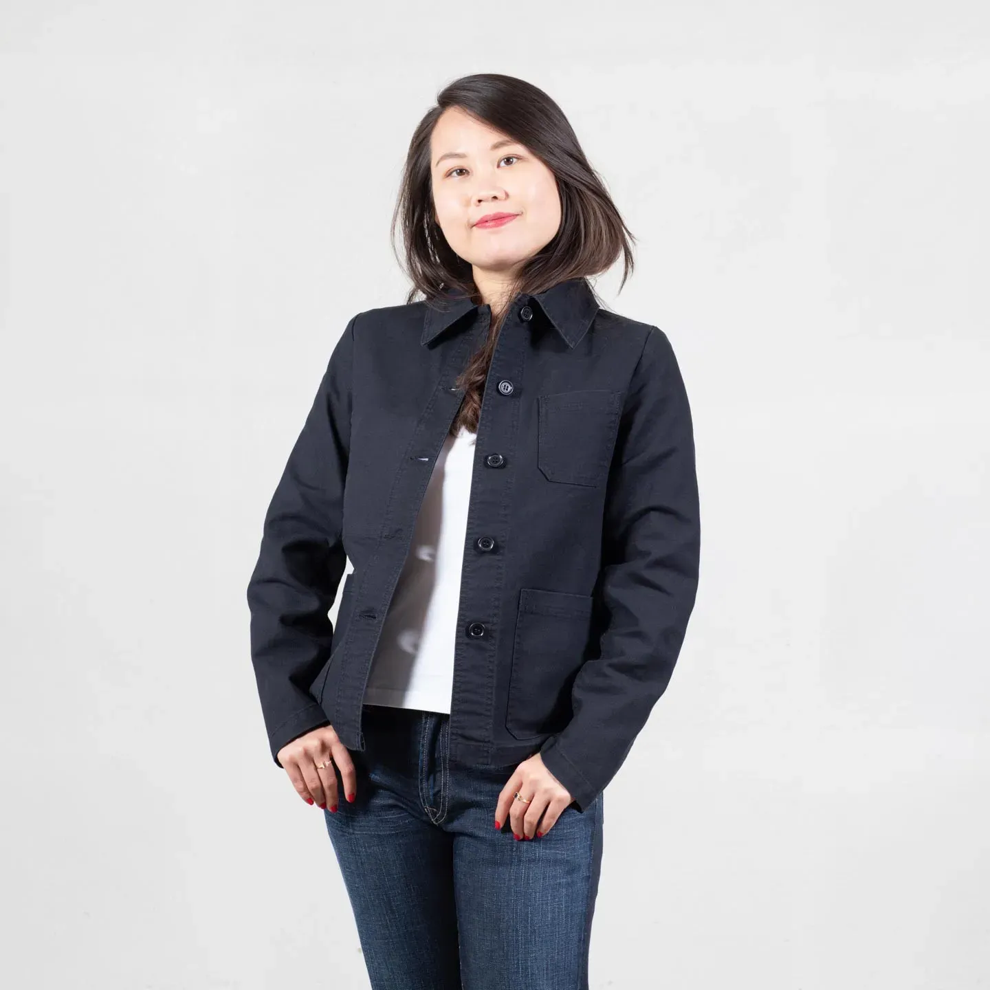 Veste de travail en croisé coton bio 1G/4F - Noir