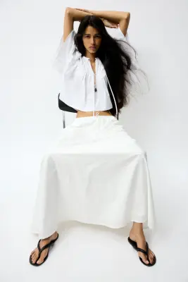 Jupe maxi en popeline de coton - Blanc — photo 2