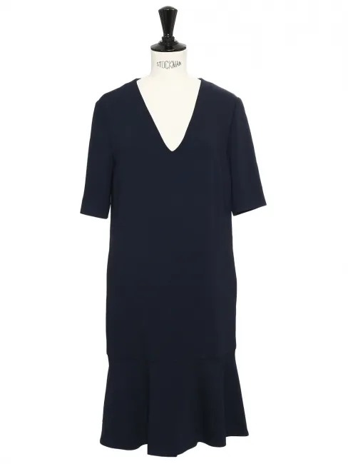 Robe ELY manches courtes col V en crêpe bleu nuit Px boutique 600€ Taille 34