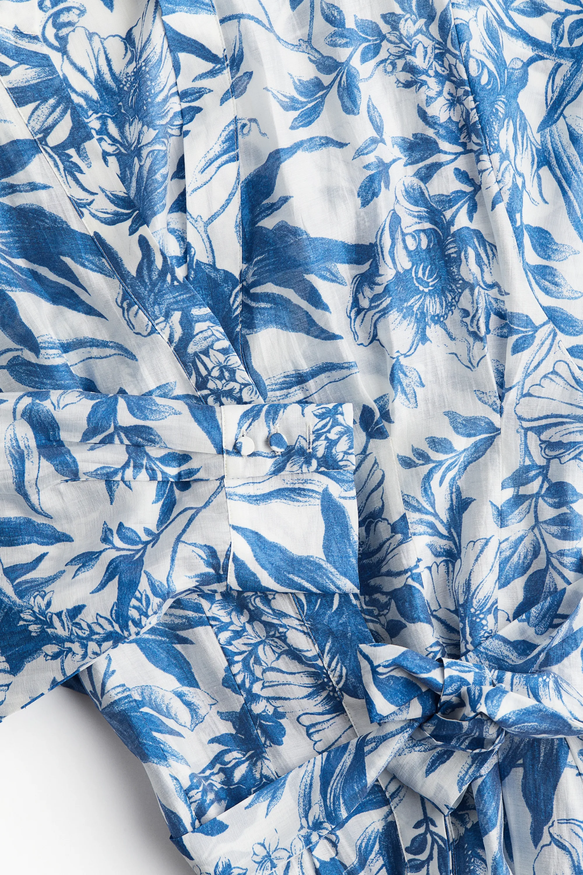 Robe chemise avec ceinture à nouer - Blanc/bleu/fleuri