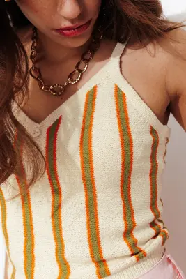 Crop top en maille rayée Femme — photo 5