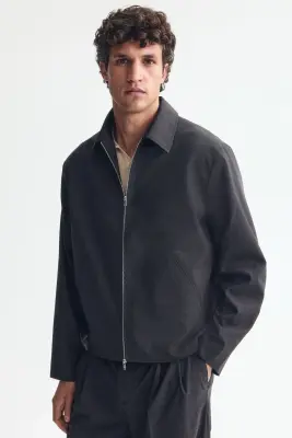 Veste avec col en laine mélangée - Gris foncé — photo 2