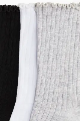 Lot de 3 paires de chaussettes en maille côtelée - Blanc/noir/gris clair chiné — photo 2