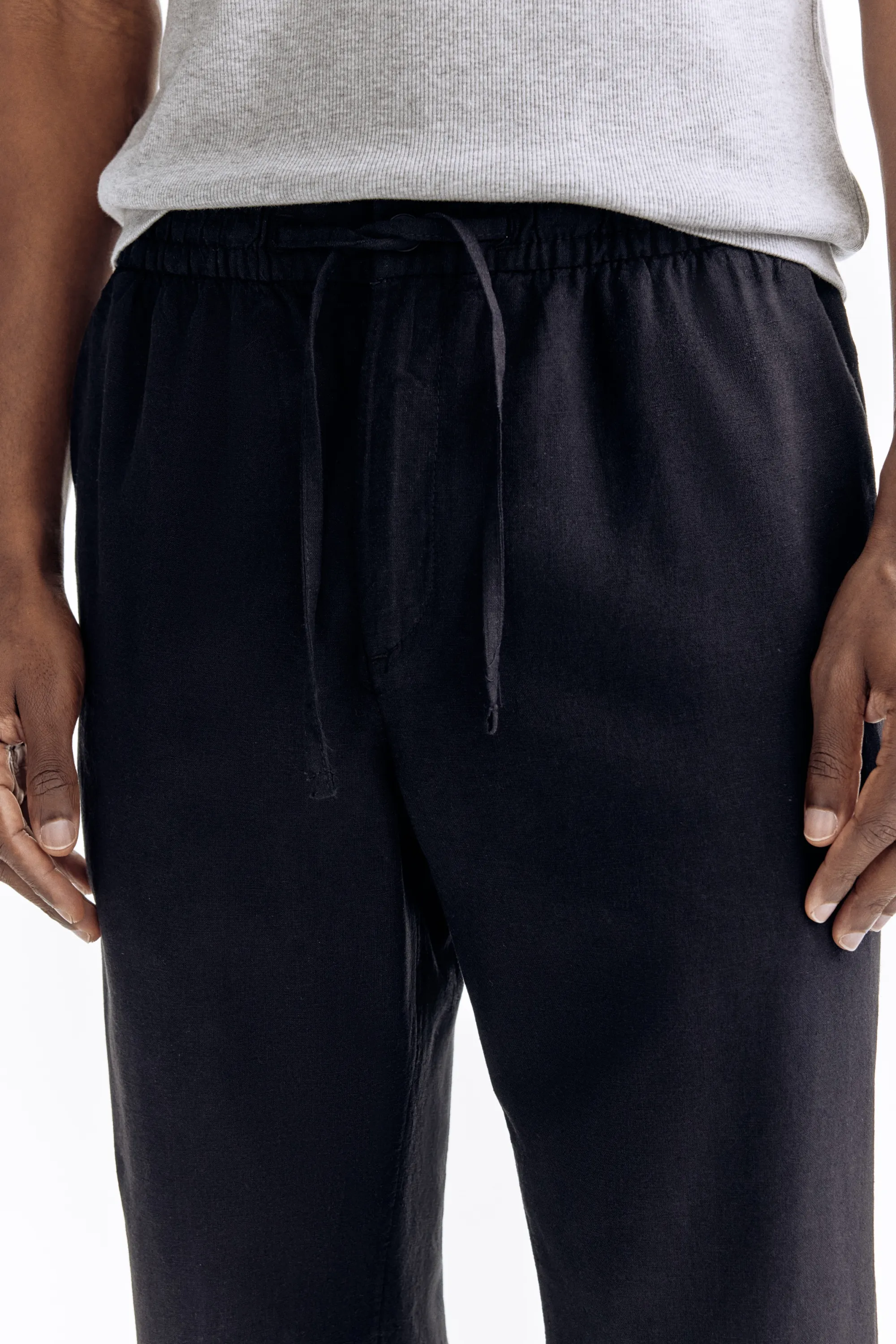 Pantalon Regular Fit en lin mélangé - Noir