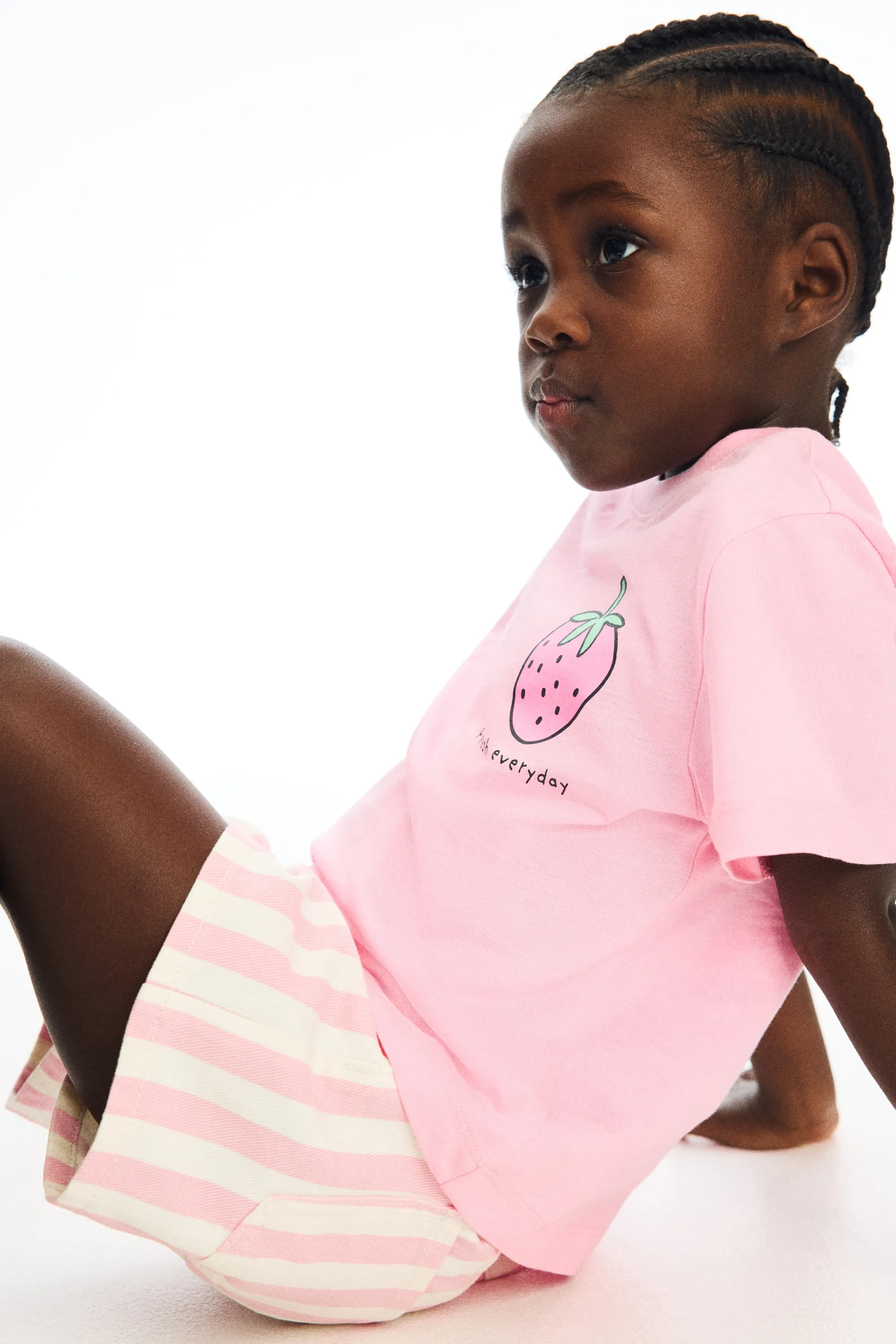 Short en denim - Rose clair/rayé