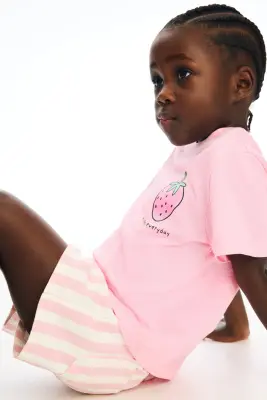 Short en denim - Rose clair/rayé — photo 1