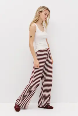 Pantalon en maille - Blanc/rayures rouge foncé — photo 1
