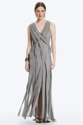 Robe drapée à col en V - Gris cendré — photo 2