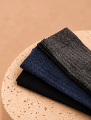 Pack chaussettes côtelées - Noir, bleu & gris — photo 2