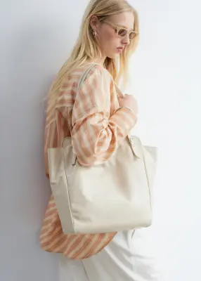 Tote bag en cuir avec bandoulières à boucles - Beige clair — photo 3