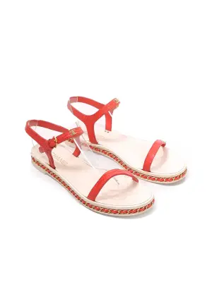 Sandales plates en cuir blanc et rouge et chaine dorée Prix boutique 950€ Taille 38 — photo 2
