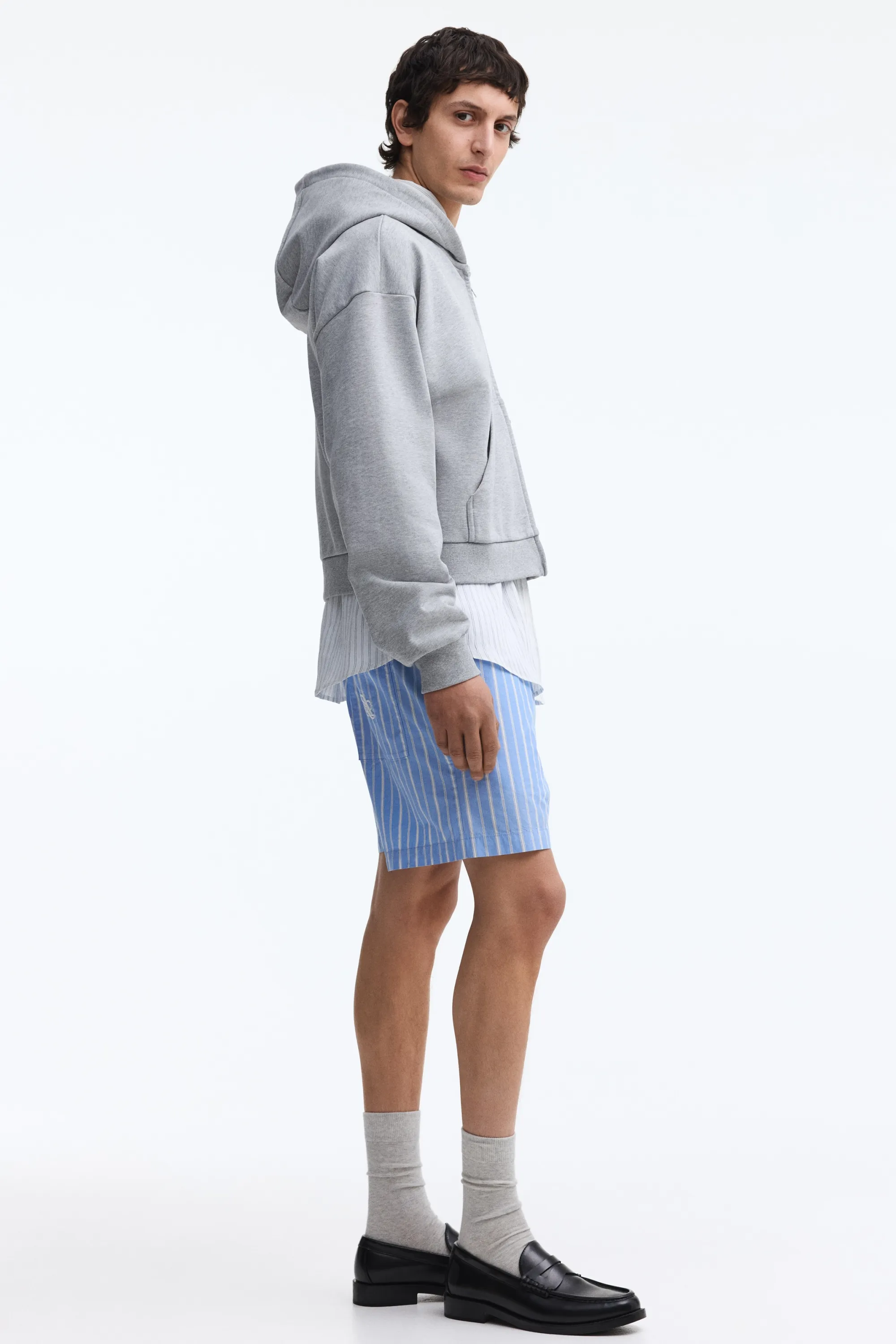 Short Regular Fit en coton - Bleu clair/rayé