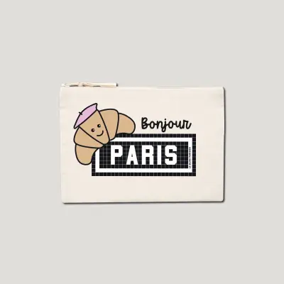 POCHETTE IMPRIMÉE – CROISSANT KAWAII - BONJOUR PARIS - BLANC