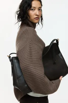 Pull en maille côtelée de laine mélangée - Taupe foncé — photo 3