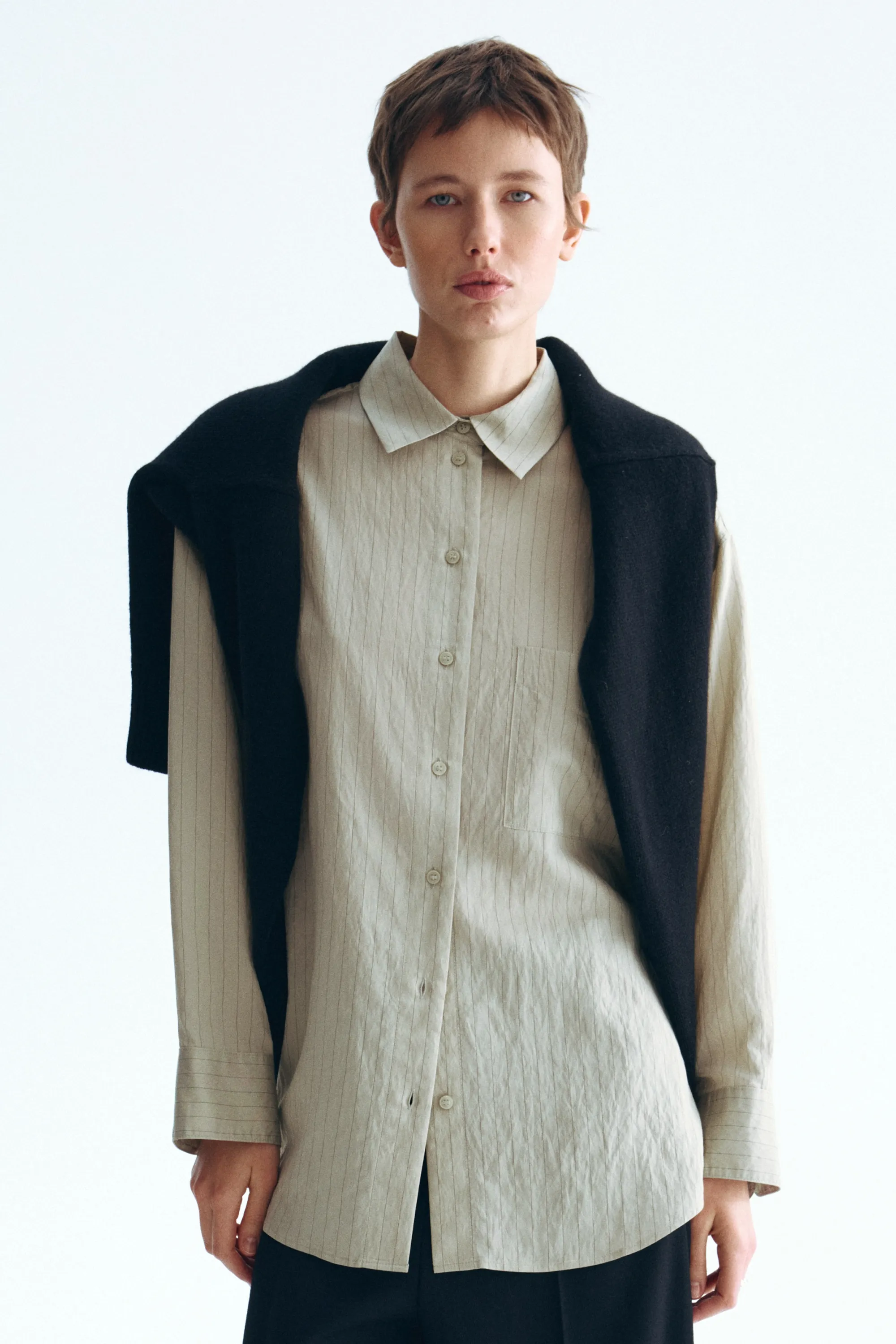 Chemise oversize - Beige kaki/rayures tennis