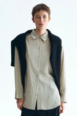 Chemise oversize - Beige kaki/rayures tennis — photo 1