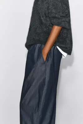 PANTALON BARREL EN DENIM À TAILLE ÉLASTIQUÉE - BLEU FONCÉ — photo 2