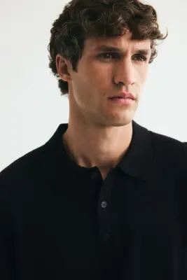 Polo Regular Fit en maille - Noir — photo 1
