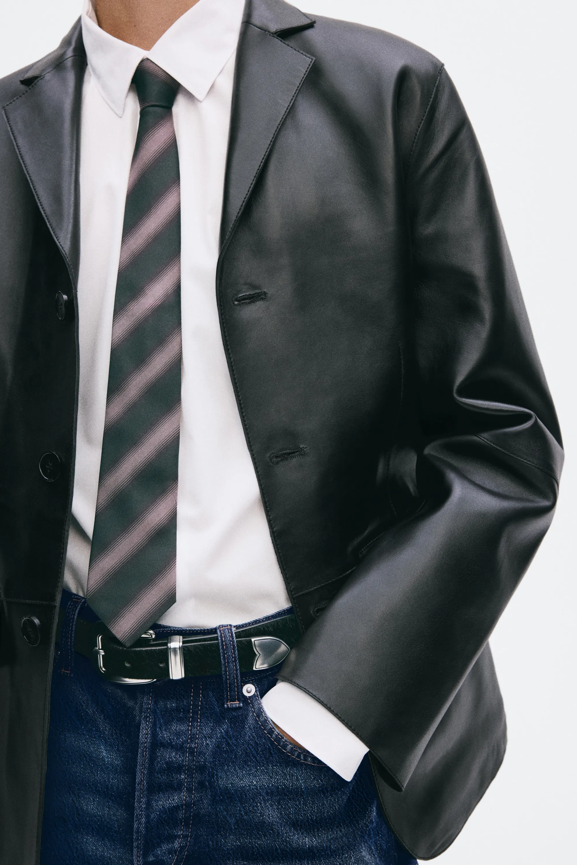 Veste à fermeture droite Regular Fit en cuir - Noir