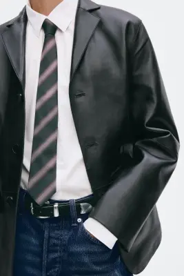 Veste à fermeture droite Regular Fit en cuir - Noir — photo 1
