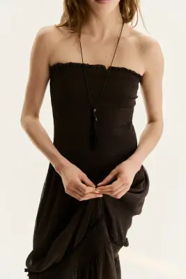 Robe bandeau smockée - Marron foncé — photo 2