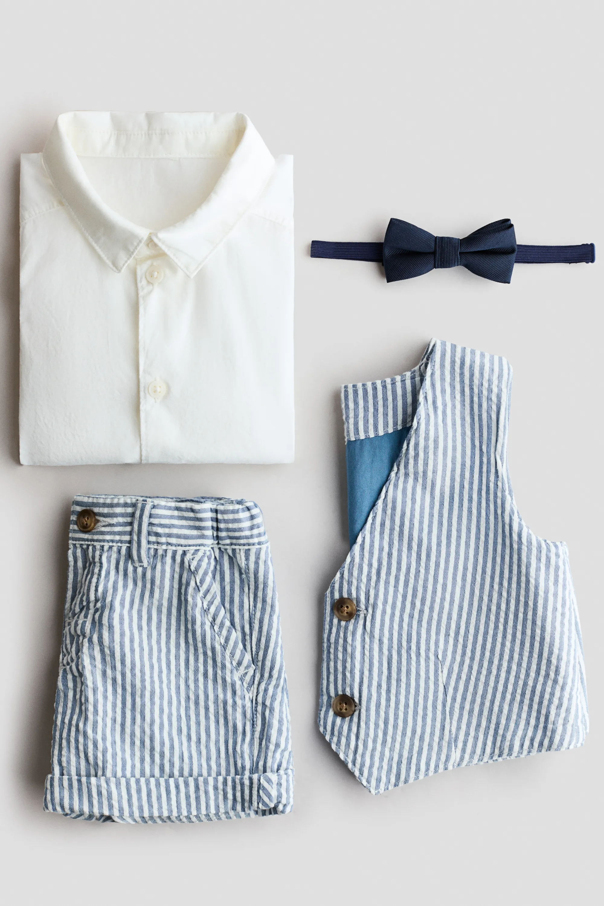 Ensemble habillé 4 pièces en lin mélangé - Bleu/blanc