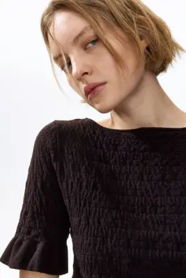 Top en maille texturée - Marron foncé — photo 2