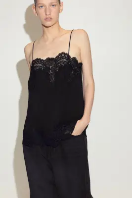 Top en viscose avec dentelle - Noir — photo 1