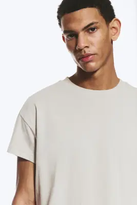 T-shirt carré en coton - Taupe cendré clair — photo 1
