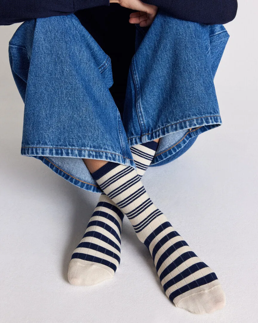 Chaussettes Ella rayures marine et écru