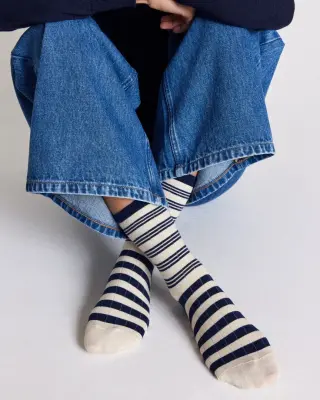 Chaussettes Ella rayures marine et écru — photo 1