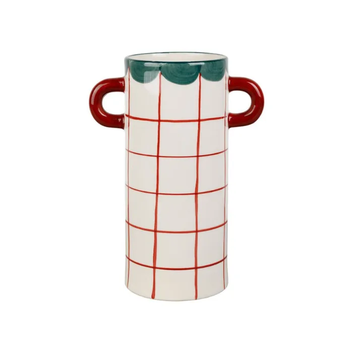 Vase 2 Anses Carreaux Bordeaux